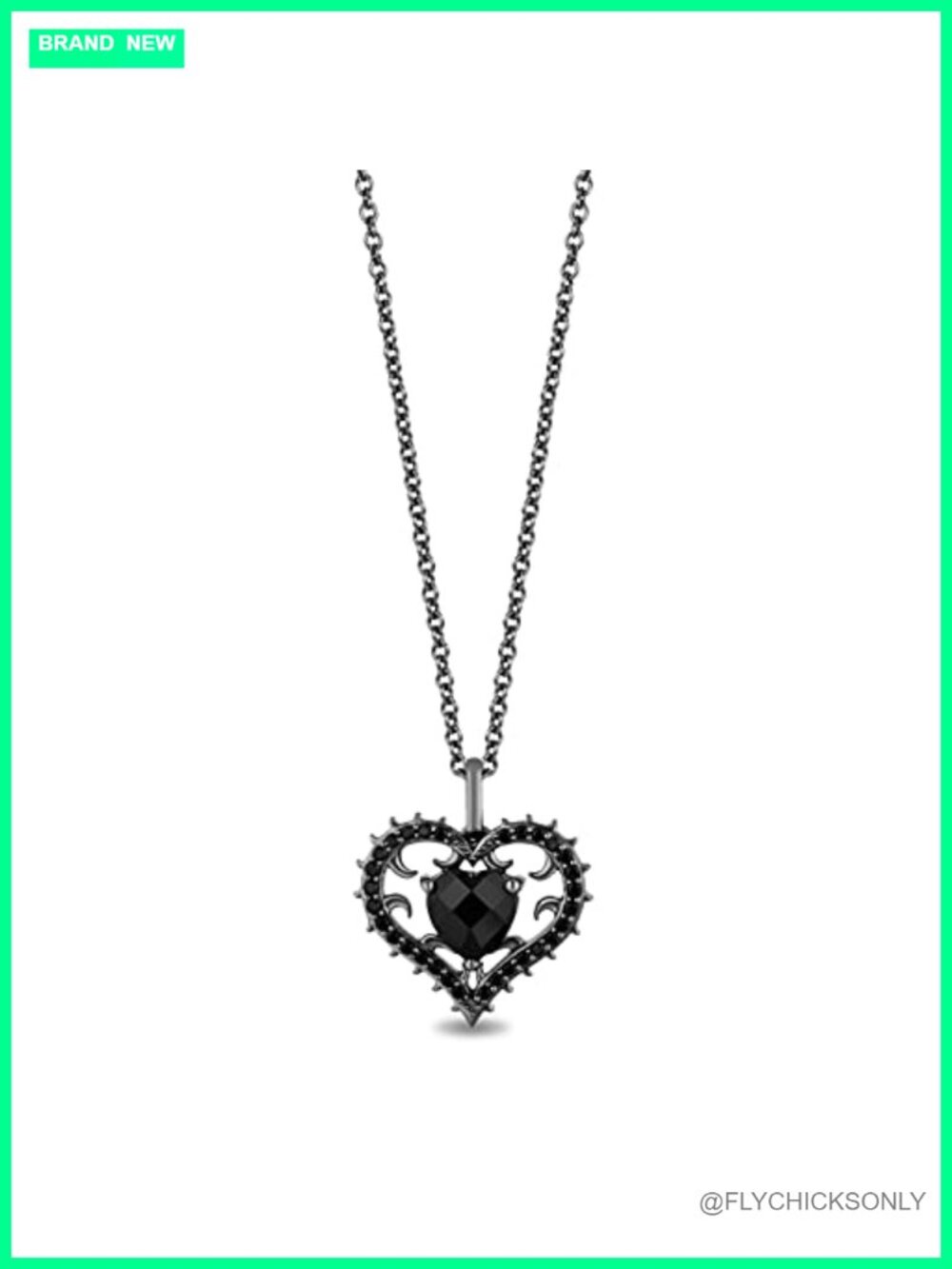 Disney Maleficent Heart Pendant Necklace in Sterling Silver with Black Diamonds